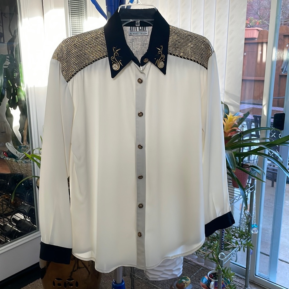 City Girl by Nancy Bolen unique vintage blouse, Size L.